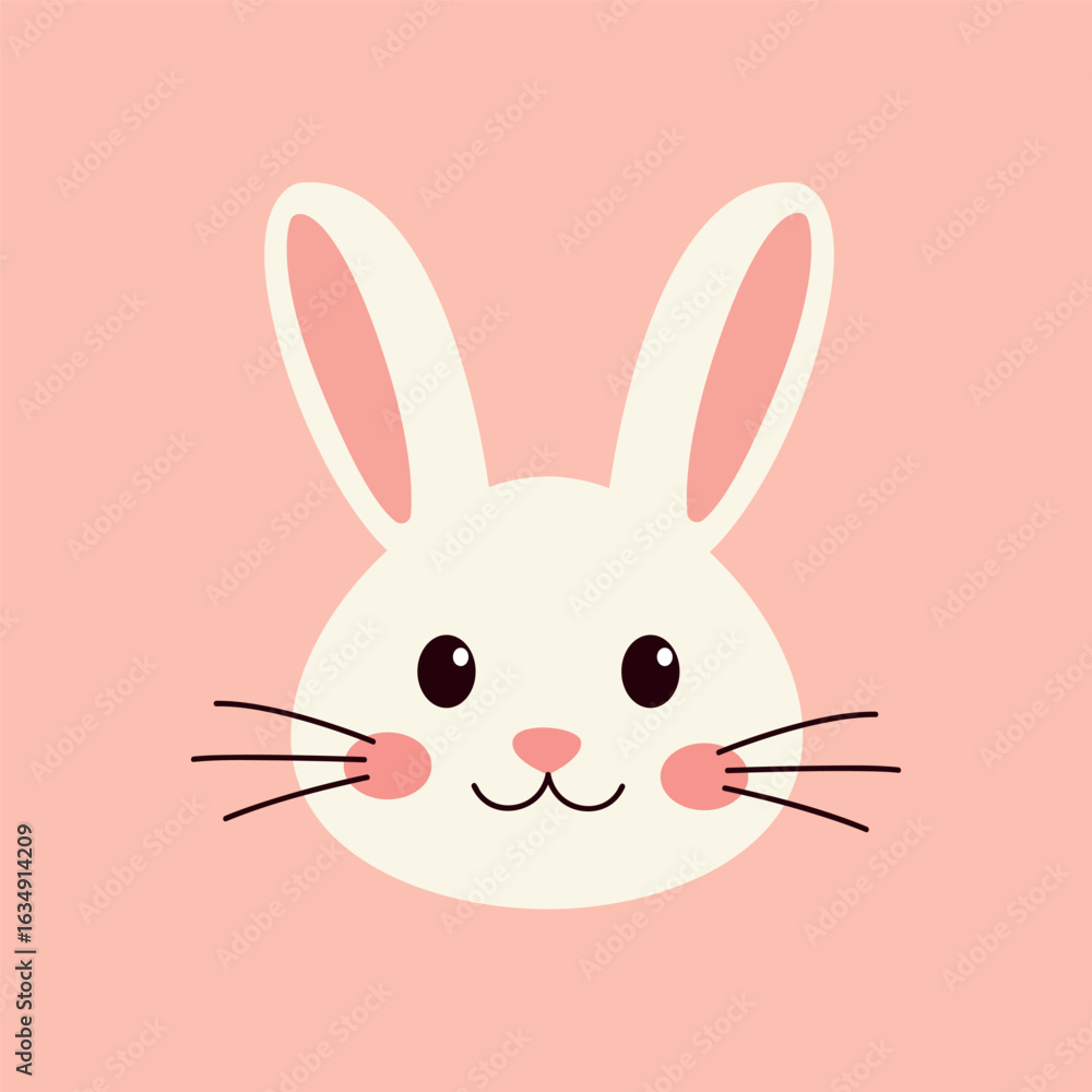 Fototapeta premium Adorable bunny face illustration in kawaii style on a soft pink background. Perfect for Easter, baby designs, or children s products. Cute and friendly animal icon.