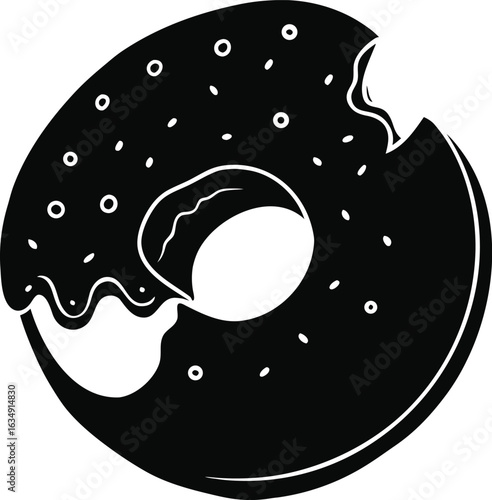 Vector illustration of a bitten chocolate frosted donut