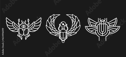Scarab egyptian beetle set with wings Vector illustration logo, personifying the god Khepri. Symbol of the ancient Egyptians
