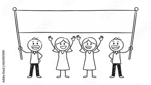 Cheering crowd celebrating a triumphant stick figure celebration success