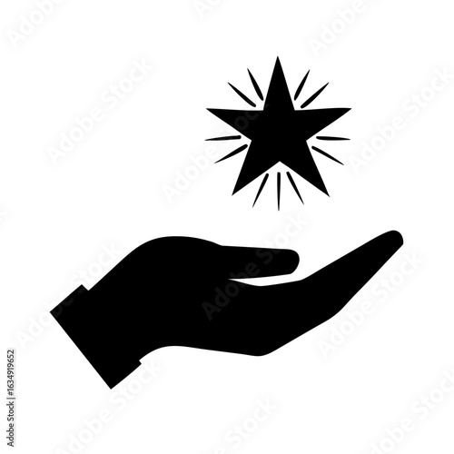 Hand holding shiny star success achievement reward quality silhouette vector illustration