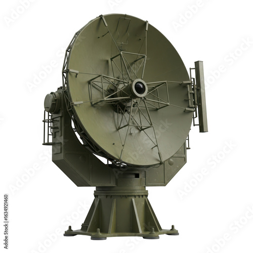 Military radar dish equipment isolated on transparent background