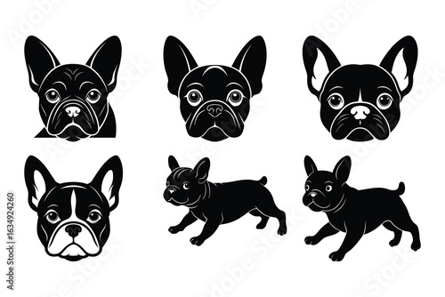 French bulldog heads and bodies animal silhouette