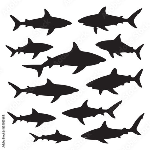 Shark Silhouettes Vector Set – Ocean Predator Icons for Marine Graphic Design

