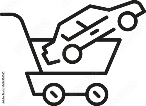  Flat Vector Icon of Car Being Loaded onto Trolley for Vehicle Transport or Relocation Service Design
