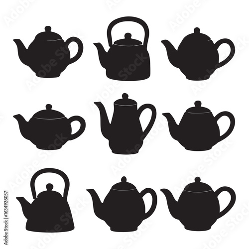 Teapot Silhouettes Vector Collection – Tea Kettle Icon Set for Kitchen Designs

