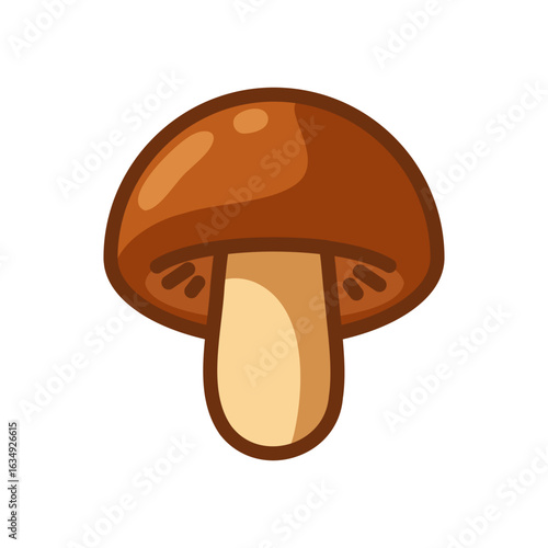 Cartoon Flat Forest Mushroom Icon. Single brown mushroom in cartoon flat style. Forest edible fungus with smooth cap on white background.