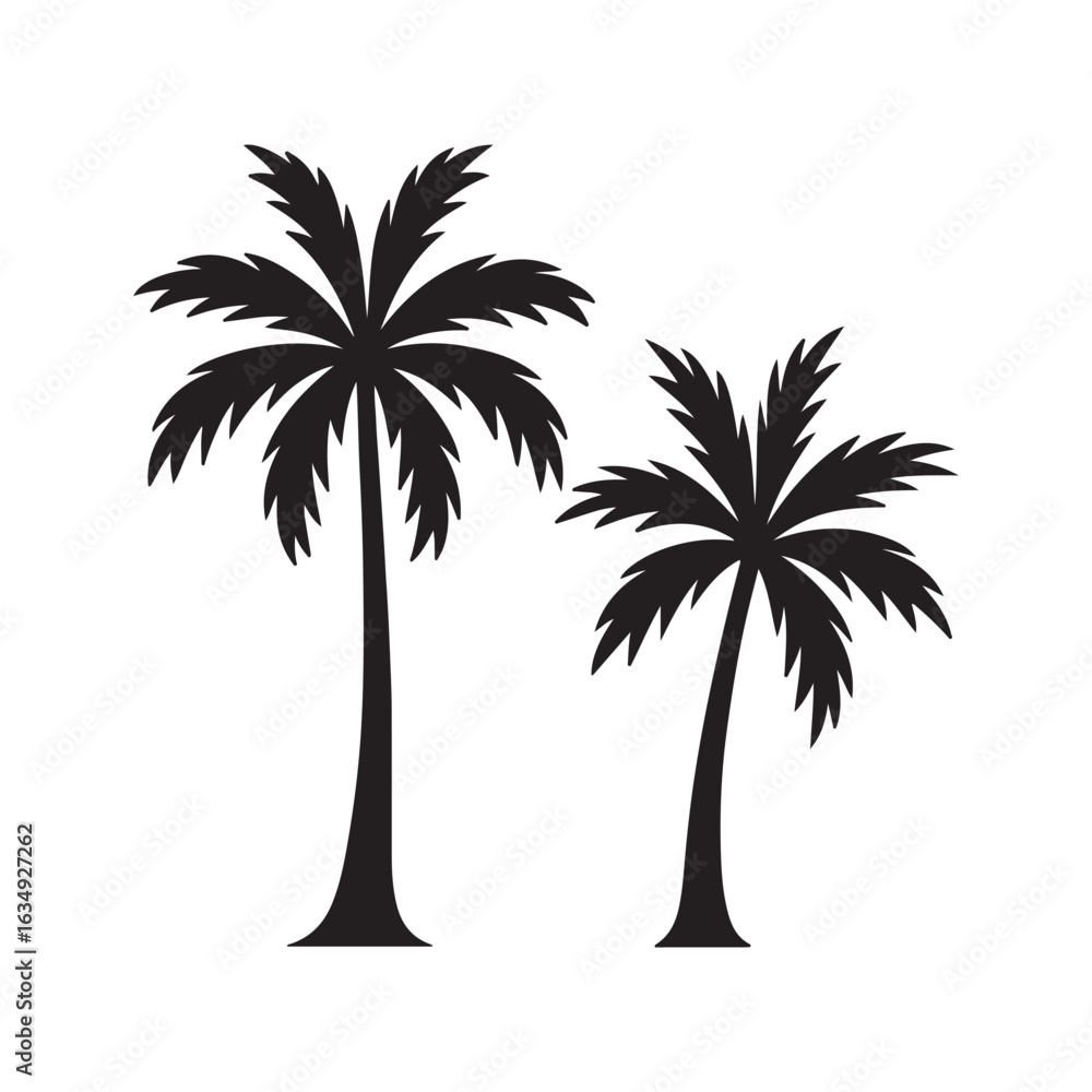 Fototapeta premium Palm Tree Silhouette Set – Tropical Beach Coconut Tree Vector Icons
