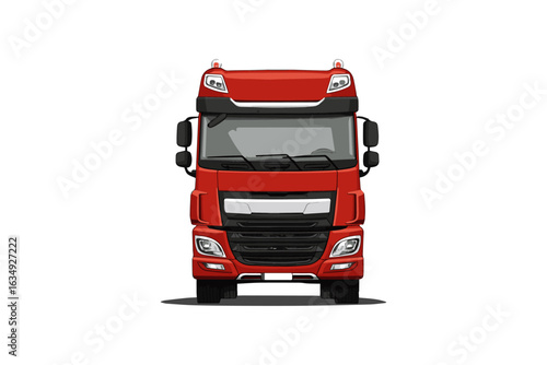 Bold red truck showcases modern design with striking front grille and headlights