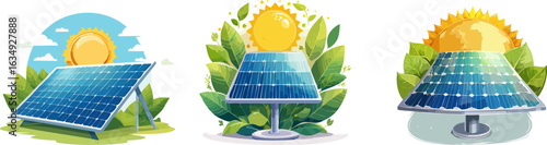 Set of Solar Panels for Green Renewable Energy Illustrations.