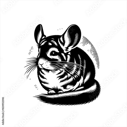 Black and White Chinchilla Illustration Vector.