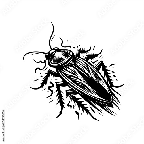 Black and White Cockroach Insect Illustration.