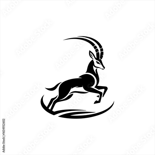 Jumping Gazelle Silhouette on White Background.