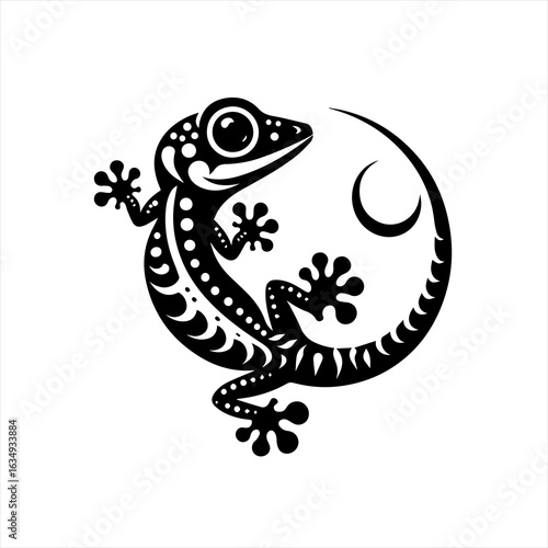 Stylized Tribal Gecko Lizard Art Vector Illustration.