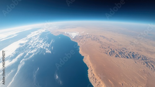 Earth planet view from space with desert coastline
