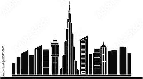 Black Silhouette Skyline of Modern Skyscrapers and Tall Buildings city architecture