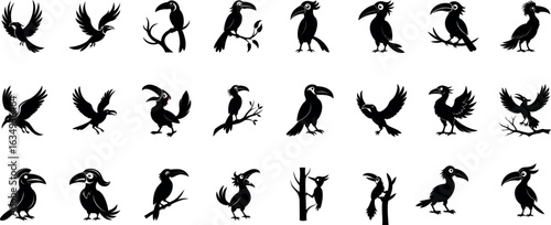 Toucan Silhouette Bundle – Tropical Bird Vector Set with Perched, Flying & Side Profile Toucans | Jungle Wildlife Clipart for Exotic Designs


