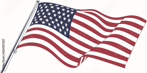 Flag of the United States waving on a banner, with vibrant, accurate stars, stripes, and proportions.