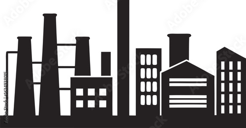 Silhouette of an Industrial Cityscape with Factories and Buildings industry factory