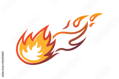 Stylized fiery comet streaking across black background
