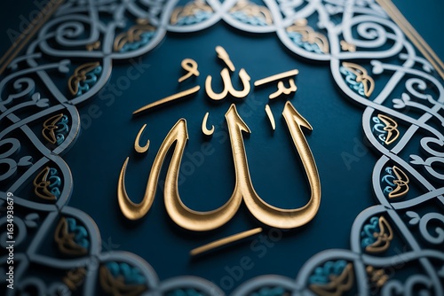 Elegant golden Allah name art with ornate Islamic pattern for Ramadan and Eid celebrations
