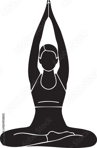 Silhouette of woman in yoga pose lotus position meditation practice mindfulness healthy lifestyle wellness and relaxation vector illustration