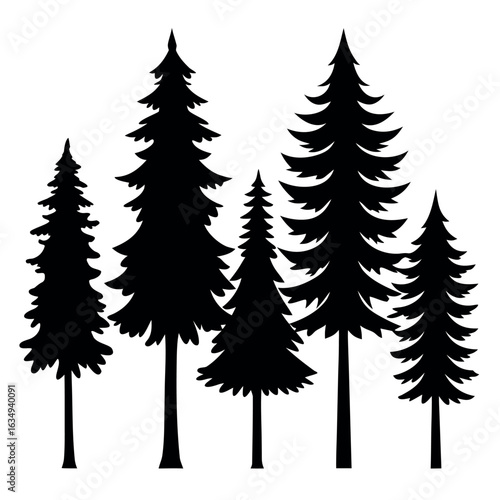 A festive set of winter forest trees, including pine and fir silhouettes, for your Christmas and holiday nature illustrations
