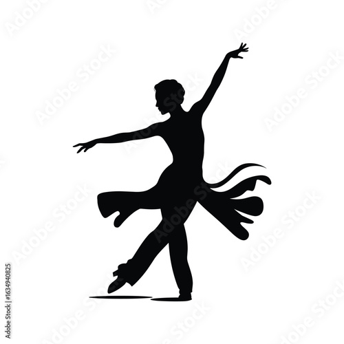 Elegant silhouette of a dancer in a flowing dress performing a ballet pose