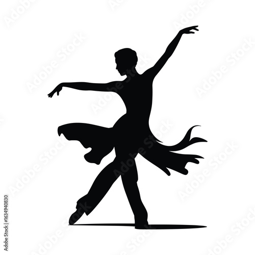 Silhouette of a graceful dancer in motion with flowing skirt