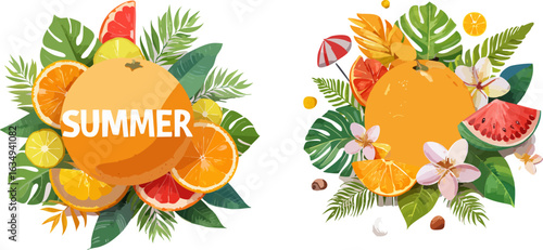 Summer Fruits and Tropical Illustration.