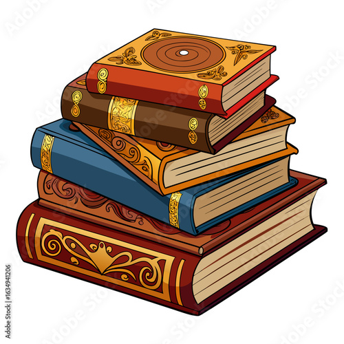 Stack of Classic Old Books with Decorative Covers Vector