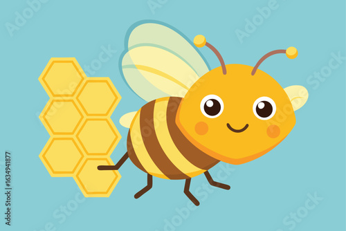 cute-cartoon-honeybee-flying-near-a-honeycomb-cell (2).eps