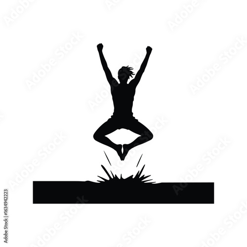 Silhouette of a person jumping with arms raised in celebration