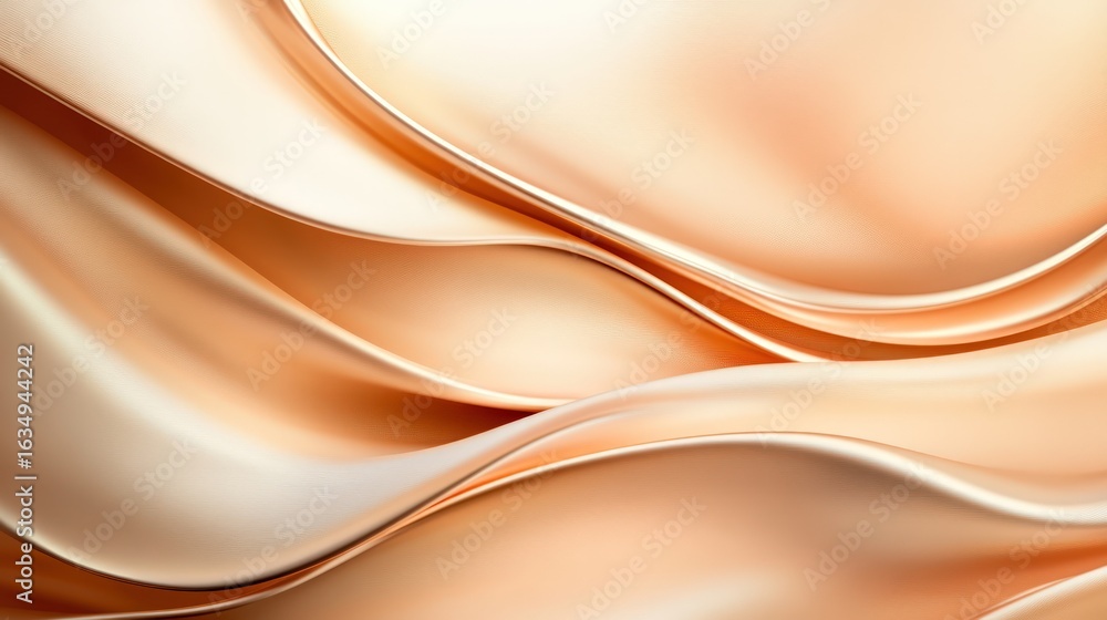 Naklejka premium Luxurious golden peach silk satin fabric smooth waves abstract background soft flowing curves elegant texture pattern design