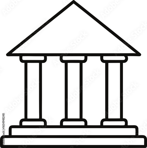 Classic building with three columns isolated on transparent background