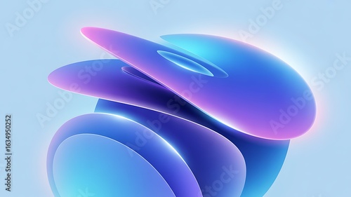 Abstract 3D shapes in blue and purple with soft light