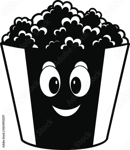 Cute popcorn bucket character tossing popcorn with soda