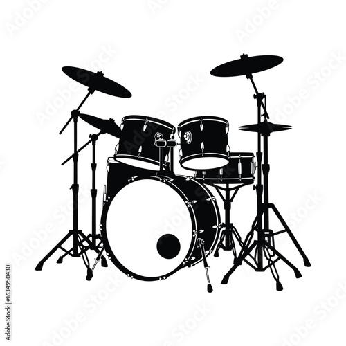 elegant modern detailed professional high quality Silhouette of a Drum Set with Cymbals and Stands