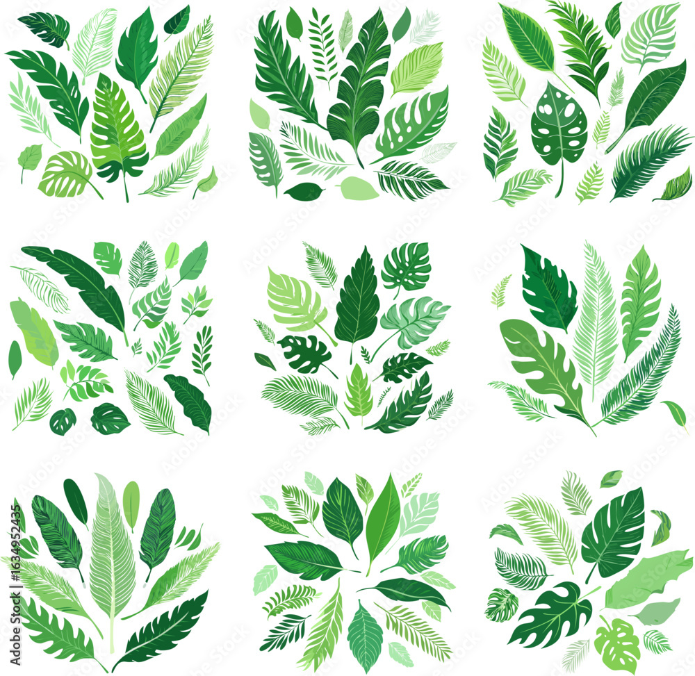 Naklejka premium Tropical Green Leaves Collection Natures Lush Foliage.