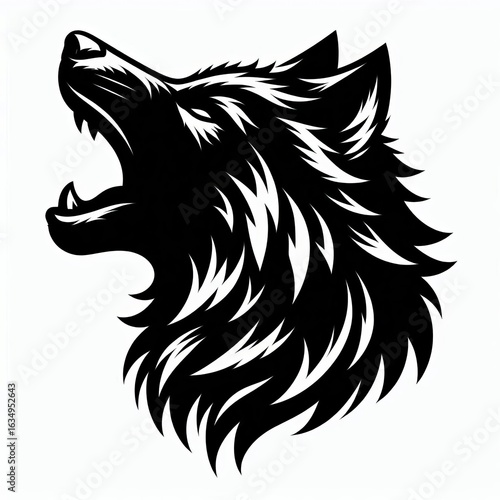 Fierce black wolf head silhouette howling with open mouth