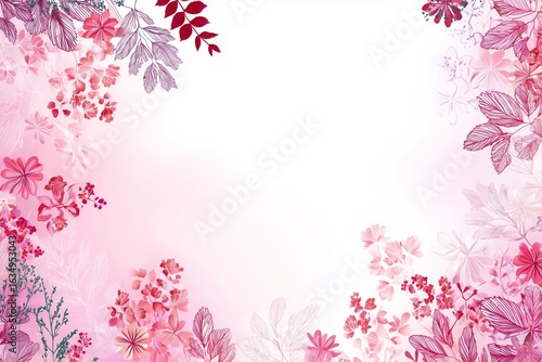 Pink floral frame on white background for greeting or invitation.