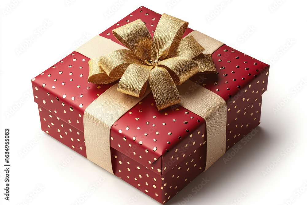Obraz premium 3D Cutout of Red Gift Box with Sparkling Golden Ribbon