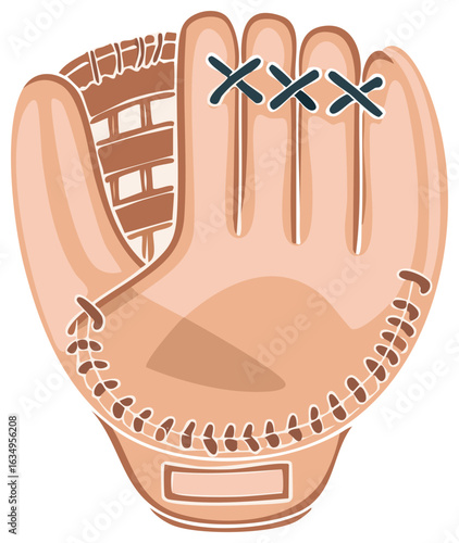 Baseball Glove Vector Graphic Depicting Sport Equipment for Catching Balls and Mitt with Stitching Detail