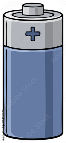 Cartoon illustration of a single AA battery, positive terminal symbol
