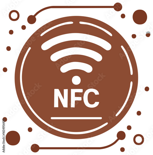 Brown NFC contactless payment tag vector illustration wireless connection icon