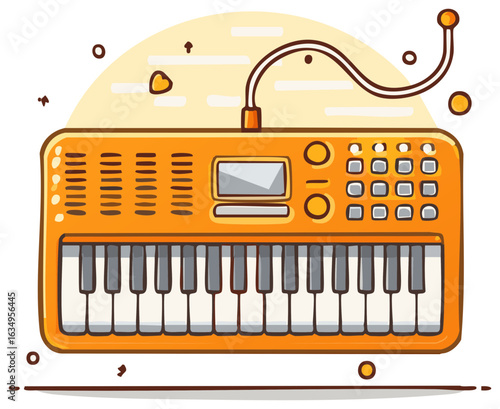 Isolated Cartoon orange Keyboard illustration with keys and buttons.