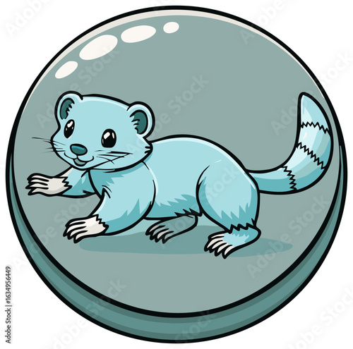 Cartoon Ermine Character with Fur Illustration Inside a Round Circle Decorative Graphic