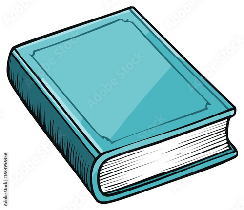 Vibrant Teal Blue Closed Hardcover Book Illustration Symbolizing Knowledge, Education, and Reading
