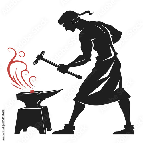Silhouette Of A Blacksmith Working At A Forge