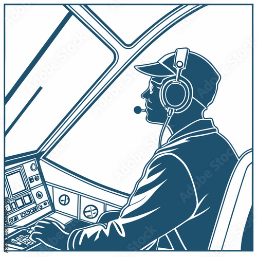 Silhouette Of A Pilot In Cockpit With Headset
